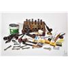 Image 1 : Tray lot of vintage smoking collectibles including wooden and clay pipes, lighters, matches, pipe cl