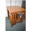 Image 1 : Antique quarter cut oak 26" square occasional table with under shelf and decorative vertical slats a