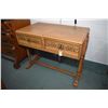 Image 1 : Antique two drawer oak console table with decorative scroll panels and turned supports