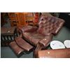 Image 2 : La-Z-boy brand brown leather button tufted reclining with nail head decoration and carved ball and c