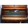 Image 2 : Small antique cylinder desk with multiple drawers, single door and fitted interior with pull out wri