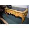 Image 1 : French style modern bird?s eye maple writing desk with three drawers, leather top and cast ormolu de