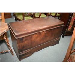 Waterfall style cedar lined walnut chest with drawered base, original cardboard lining and small tra