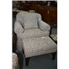 Image 2 : Two country style upholstered parlour chairs made by C.R. Lane plus one foot stool