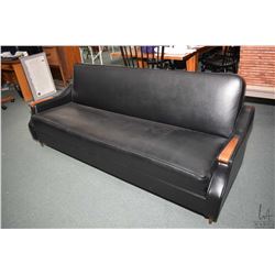 Retro full sized sofa/ hide-a-bed with matching side chair, each with spindle legs and straight line