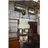 Image 1 : Vintage ceiling fixture with adjustable height mechanism and figural majolica font, decorative cast 
