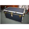 Image 1 : Modern blue steamer trunk with metal banding and tray