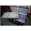 Image 2 : Modern blue steamer trunk with metal banding and tray