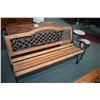 Image 1 : Modern wrought iron and wood garden bench and two metal drinks tables with tiled tops