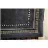 Image 2 : Wool area carpet with black background and earth toned geometric patchwork decoration, 63" X 90"