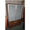 Image 1 : Modern two drawer, two door office cabinet with frosted glass doors, 58" in height and 36" wide