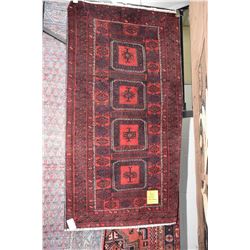 100% handmade Baluchi area carpet with quadruple medallion, red background, overall geometric patter