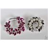 Image 1 : Two vintage signed Sherman brooches including pink wreath and grey and white plus pearl like