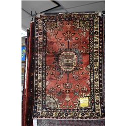 100% handmade Tafresh area carpet with center medallion, stylized floral design and red background, 