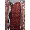 Image 1 : 100% handmade scatter rug with red background and geometric design with highlights of pink, blue etc