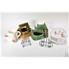 Image 1 : Tray lot of vintage collectibles including two silver-plate toast racks, McCoy Pottery wishing well,