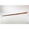 Image 1 : Vintage turned wooden cane with brass ball handle and tip plus interior glass tube flask