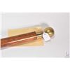 Image 2 : Vintage turned wooden cane with brass ball handle and tip plus interior glass tube flask