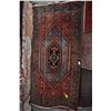 Image 1 : 100% handmade wool carpet with center medallion and highlights of red, blue, tan etc. 58" X 114"