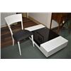 Image 1 : Modern quality white lacquer and smoked glass low profile coffee table and a white lacquered side ch