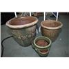 Image 1 : Two graduated matching glazed planters plus a glazed strawberry pot, ranging in height from 8" to 18