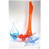 Image 1 : Four pieces of vintage coloured art glass including blue 15" tall dish and a large orange glass vase