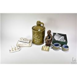 Tray lot of china collectibles including vintage glazed pottery "Cookie Jug" 12" in height, Poole po