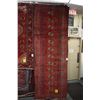 Image 1 : 100% handmade wool carpet runner Turkmen with red background, geometric design possibly architectura