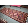 Image 1 : 100% handmade wool carpet runner Sarab with multiple medallions, red background and highlights of bl