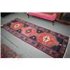 Image 1 : 100% handmade wool carpet runner Sabeh with triple medallion, red background in shades of blue, crea