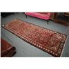 Image 1 : 100% handmade wool carpet runner Hossien Abad with overall geometric design, red background and high
