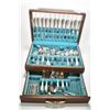 Image 1 : Walnut canteen containing twelve knives, ten each of tablespoons, dinner forks and dessert forks, tw