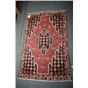 Image 1 : 100% handmade wool Mazlegan carpet with center medallion, red background and highlights of blue and 