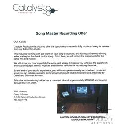 Song Master recording package including working with the Catalyst Production team to record a full p