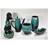 Image 1 : Six pieces of vintage Blue Mountain pottery including 13" dog, two flower vases, lidded coffee pot, 