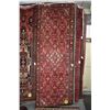 Image 1 : 100% handmade wool carpet Hamdan with center medallion, red background and geometric floral, highlig