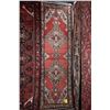 Image 1 : 100% handmade wool carpet runner Zanjan with double medallion, red background and highlights of crea