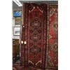 Image 1 : 100% handmade wool carpet runner Savah with triple medallion, red background and highlights of blues