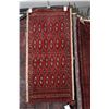 Image 1 : 100% handmade wool scatter rug with red background and fringing 18" X 38"