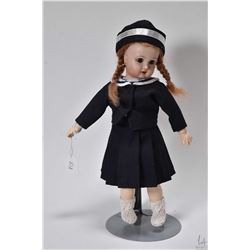 Artist reproduction Bleuette doll made by Jayme Best, porcelain head on wood body, glass eyes and mo