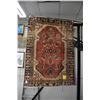 Image 1 : 100% handmade wool carpet Hamdan with floral design, red background and highlights of gold, cream et