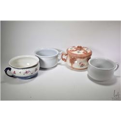 Four commodes including Wedgwood & Co., Alfred Meakin, Johnson Bros. plus a lidded ceramic commode