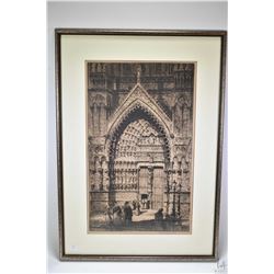 Antique etching marked on verso "West Doorway- Amiens Cathedral" by Albany Howarth