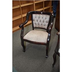 Mid 20th century button tufted open arm parlour chair
