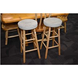 Pair of modern maple framed backless stools with upholstered seats