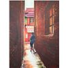 Image 2 : Framed acrylic on canvas painting of a figure in an alley in China town signed by artist Bunker 24" 