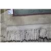 Image 2 : Sculpted wool area carpet with center medallion, floral decoration and multiple borders, cream backg