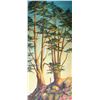 Image 2 : Unframed acrylic on canvas painting of a lone figure with trees, signed by artist Pat (Patricia) Tru