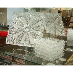 BRILLIANT CUT GLASS CZECH DESSERT TRAY AND PLATES