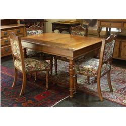 CIRCA 1880 ENGLISH OAK DINING TABLE AND CHAIRS
